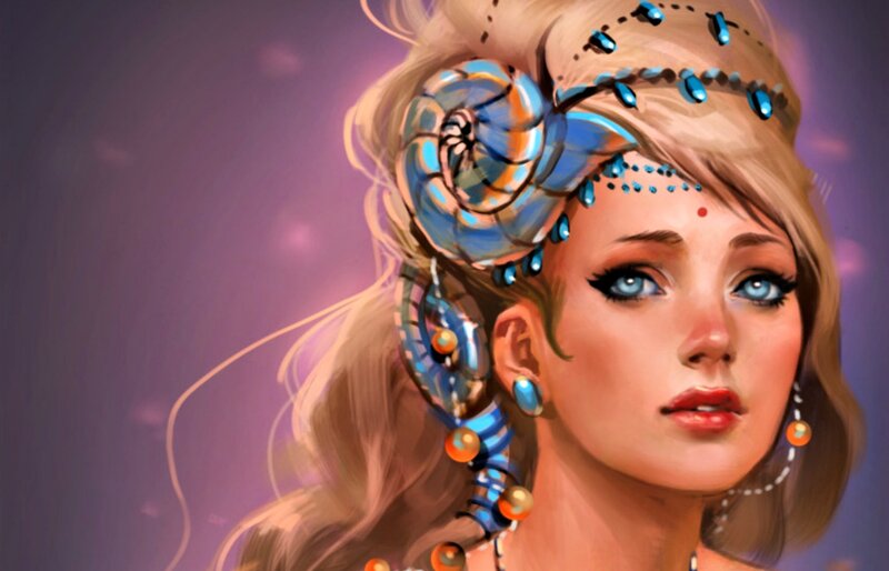 Woman with Ornate Headpiece — Purple, Dramatic