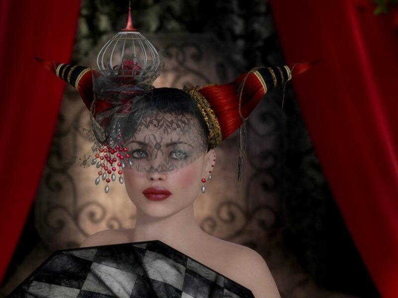 Woman with Ornate Headpiece — Red