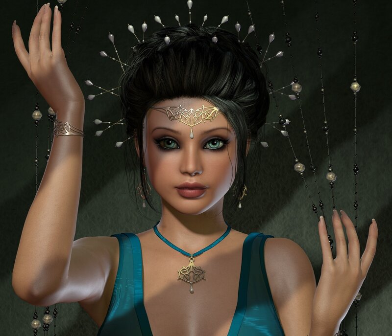 Woman with Ornate Headpiece — Teal, Dramatic