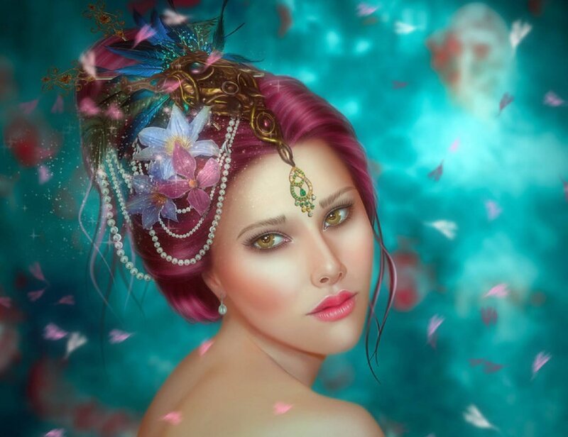 Woman with Ornate Headpiece — Teal