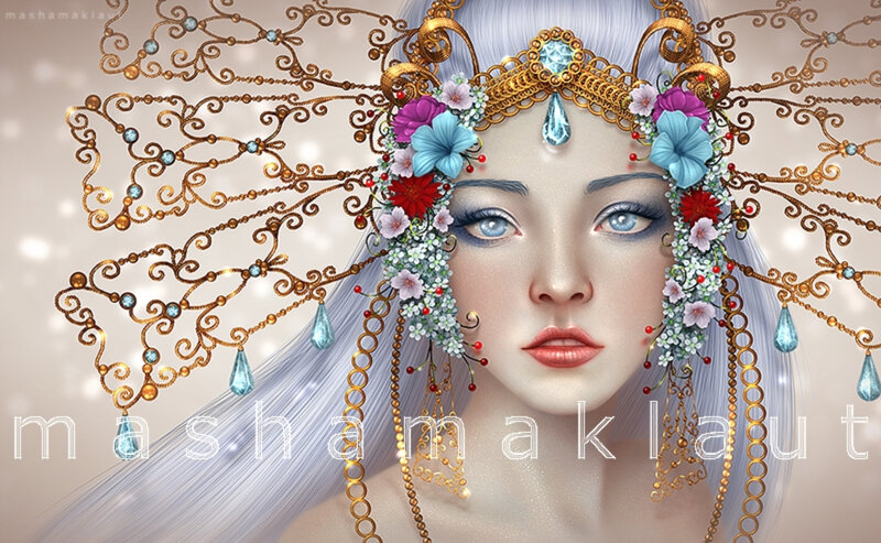 Woman with Ornate Headpiece — White