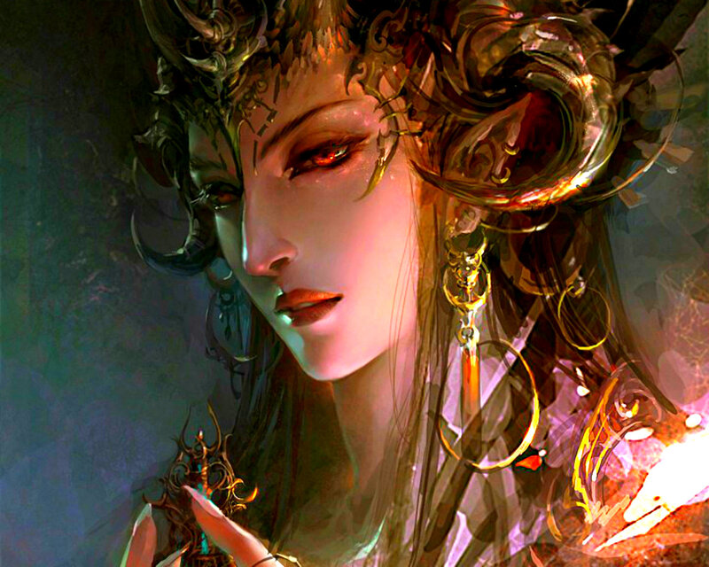 Woman with Ornate Headwear — Gold, Dramatic