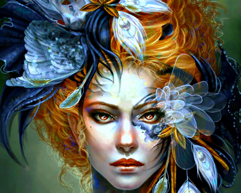 Woman with Ornate Headwear — Orange