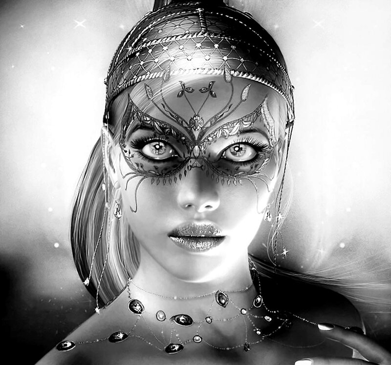 woman with ornate mask