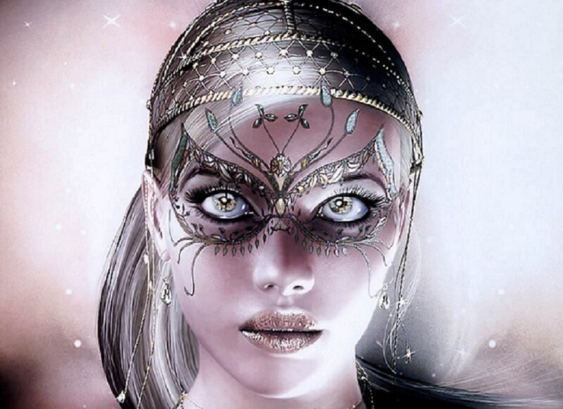 woman with ornate mask