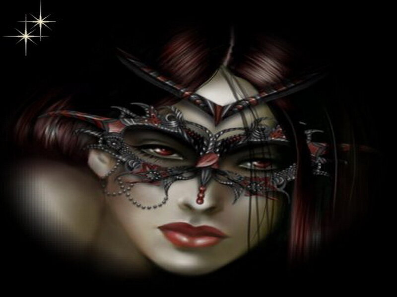 Woman with Ornate Mask — Black, Dramatic