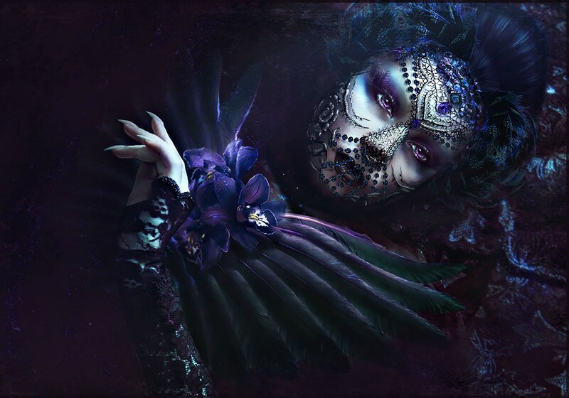 Woman with Ornate Mask — Purple, Dramatic