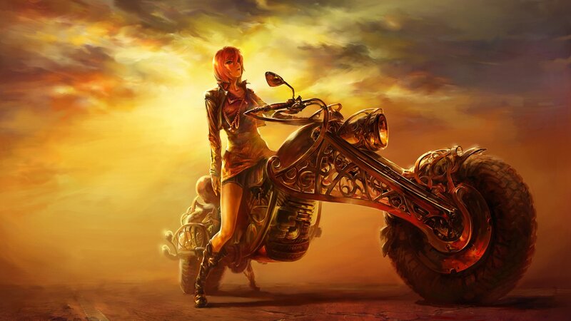 woman with ornate motorcycle