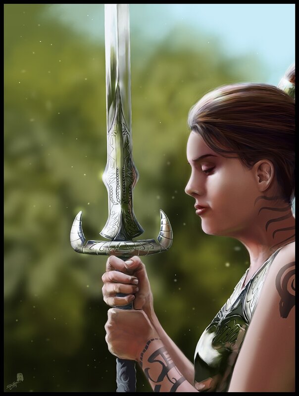 woman with ornate sword