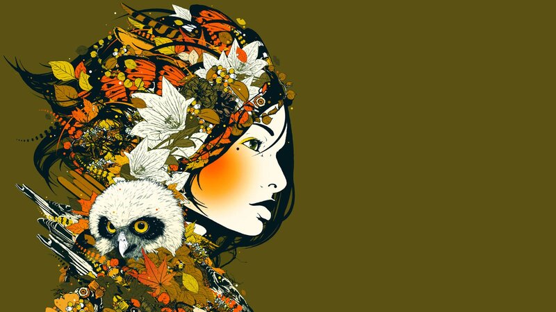 Woman with Owl and Flowers — Brown