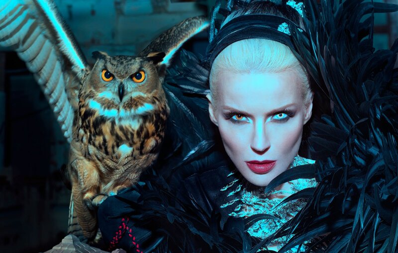 Woman with Owl — Blue, Dramatic