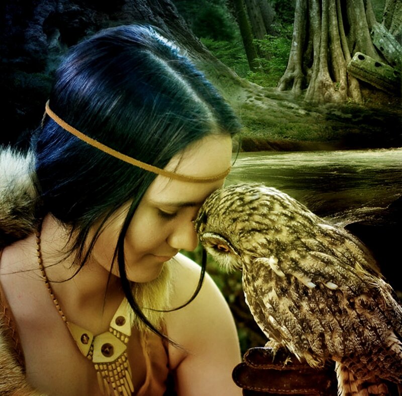 Woman with Owl — Brown, Serene
