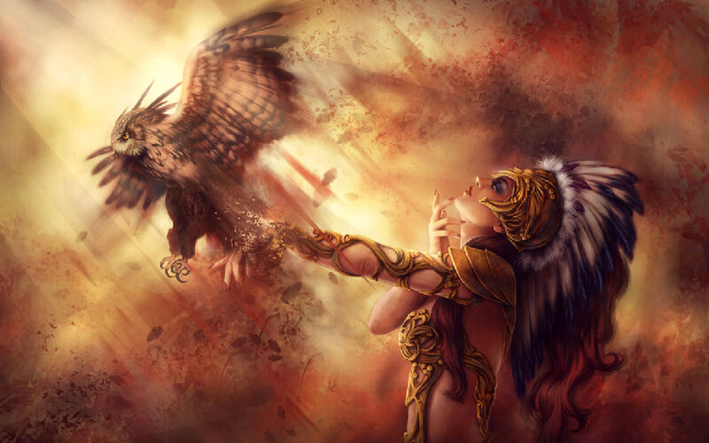 Woman with Owl — Brown