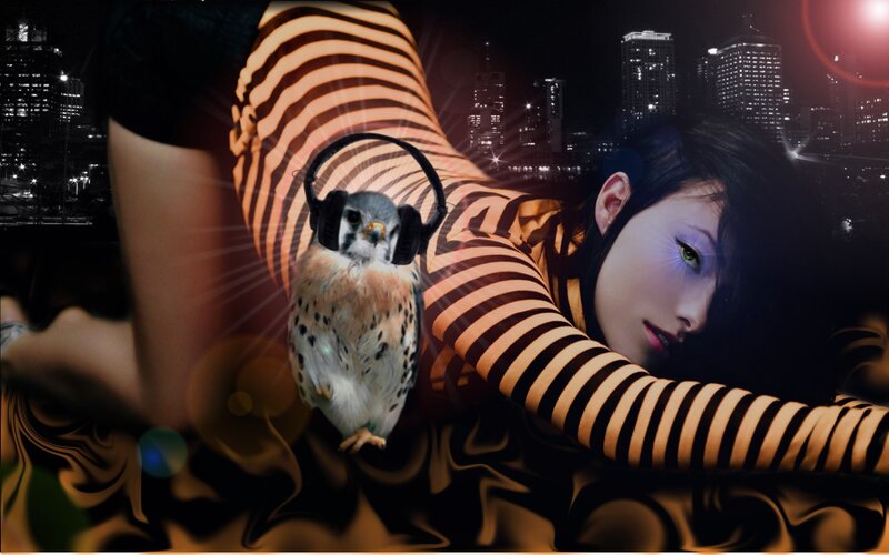 woman with owl in city