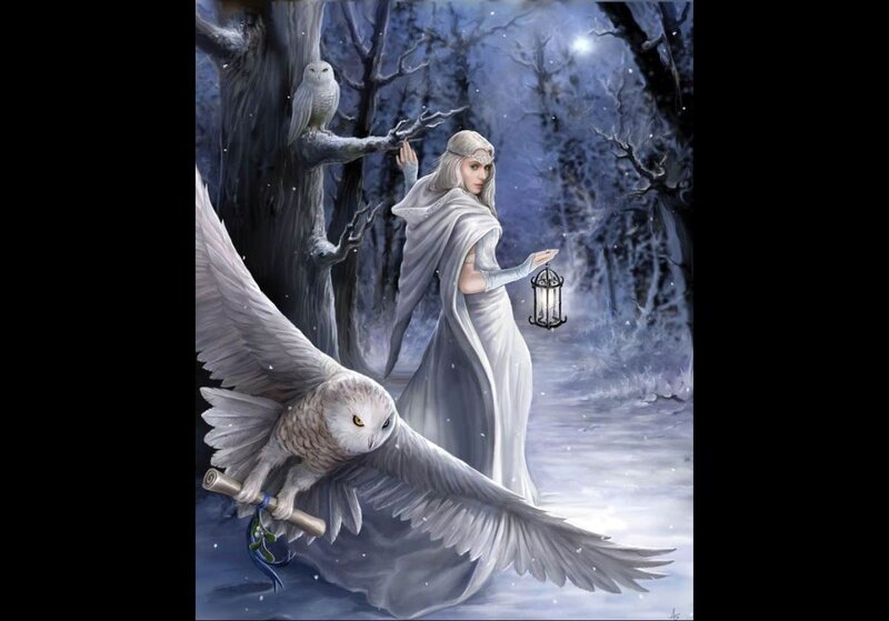 Woman with Owl in Forest — White