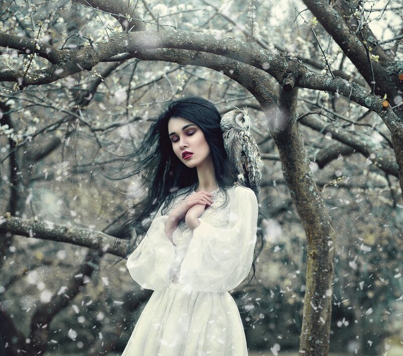 Woman with Owl in Tree