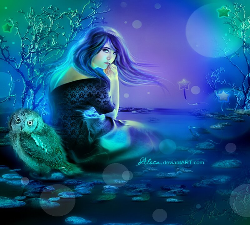 Woman with Owl in Water