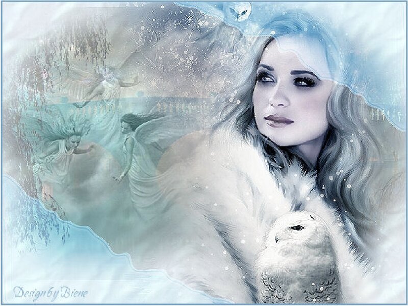 woman with owl in winter scene