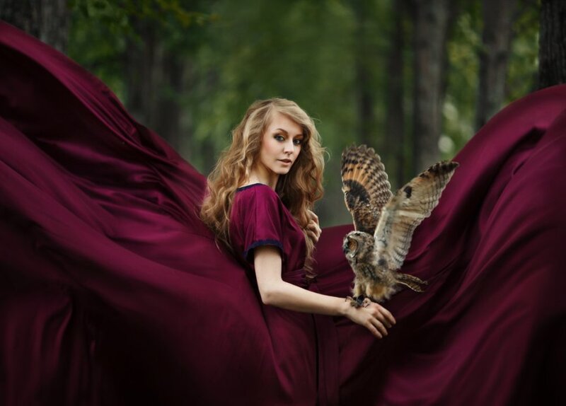 Woman with Owl — Maroon