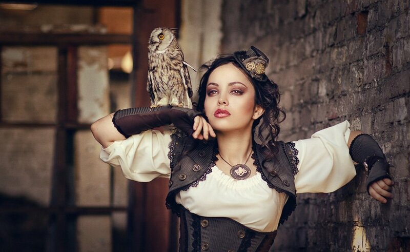 Woman with Owl on Arm — Brown