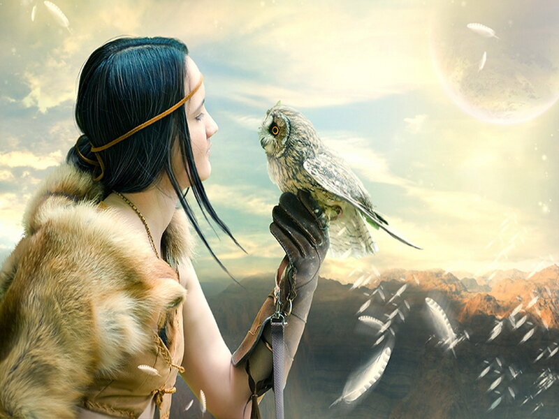 Woman with Owl on Arm