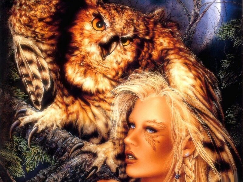 woman with owl on branch