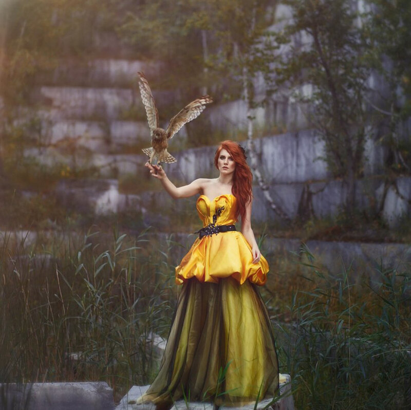 Woman with Owl on Hand — Yellow