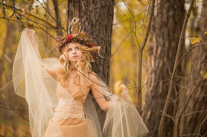 Woman with Owl on Head