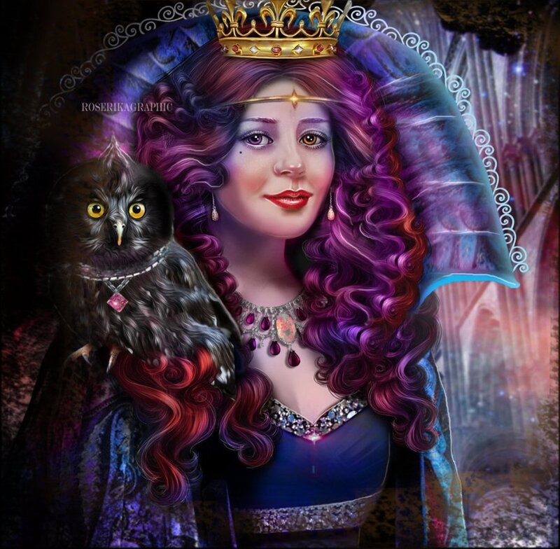 Woman with Owl — Purple, Dramatic, Night