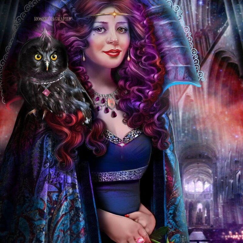 Woman with Owl — Purple, Dramatic