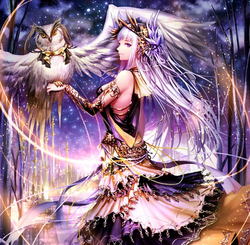 Woman with Owl — Purple, Fantasy