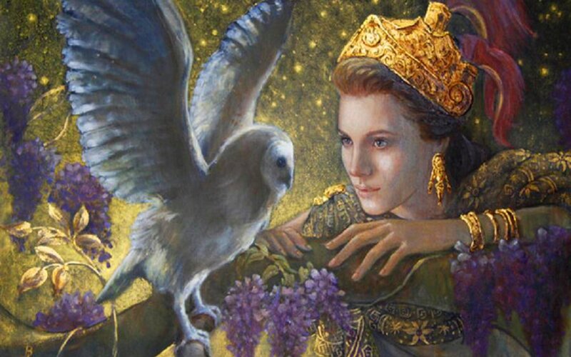 Woman with Owl — Purple, Serene