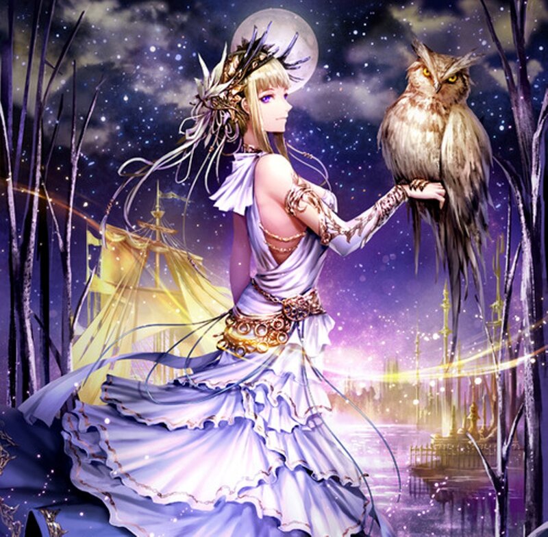 Woman with Owl — Purple