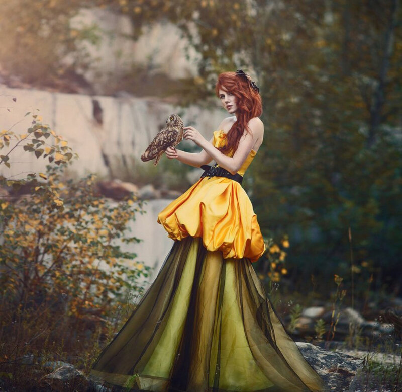 Woman with Owl — Yellow, Dramatic