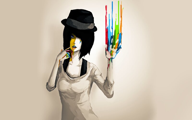 Woman with Paint-covered Hand — White, Dramatic, Digital Art