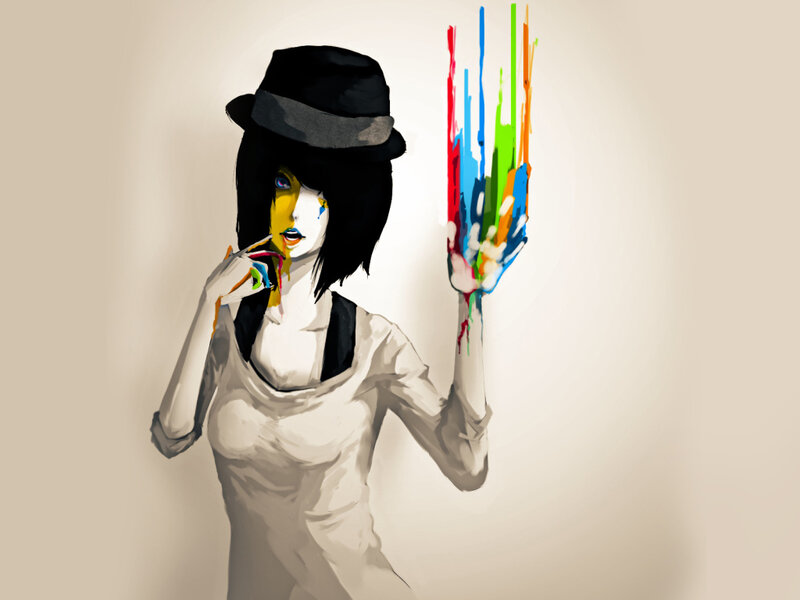 Woman with Paint-covered Hand — White, Dramatic