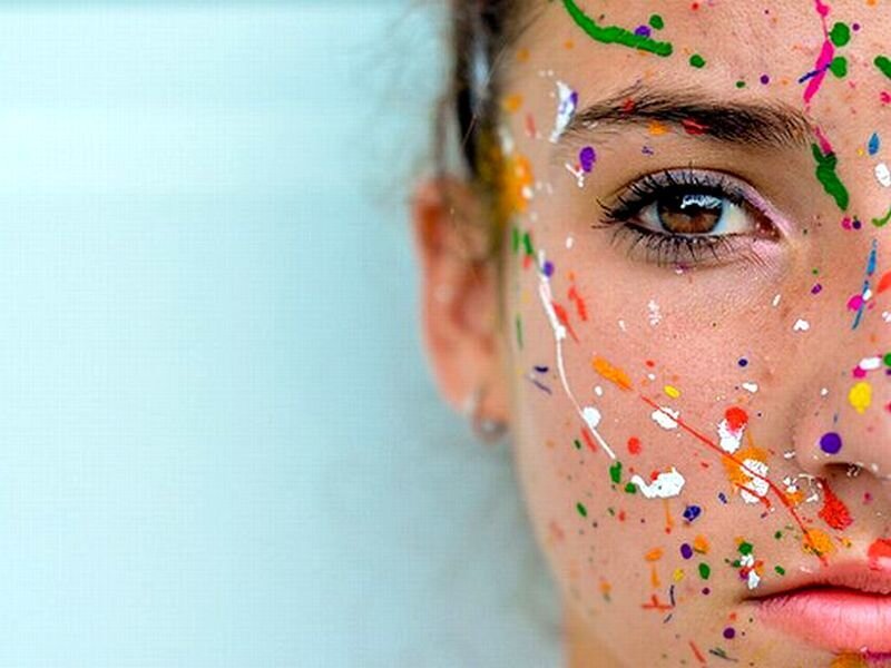 Woman with Paint on Face — White