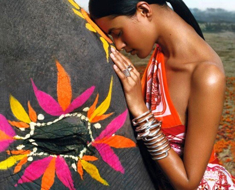 woman with painted elephant