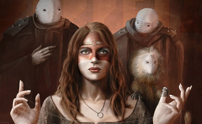 Woman with Painted Face — Brown, Dramatic, Digital Art