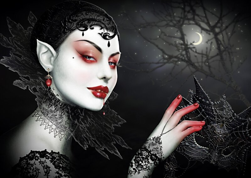 Woman with Pale Makeup — Black, Dark