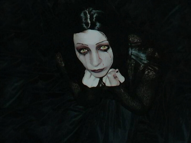 Woman with Pale Makeup — Black, Dramatic, Night, Digital Art