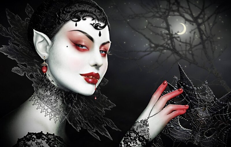 Woman with Pale Makeup — Black, Dramatic, Night