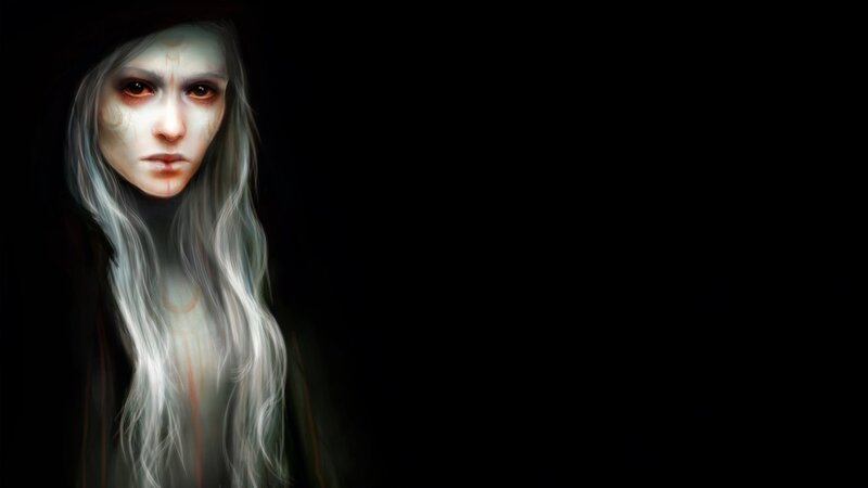 Woman with Pale Skin — Black, Dramatic, Digital Art