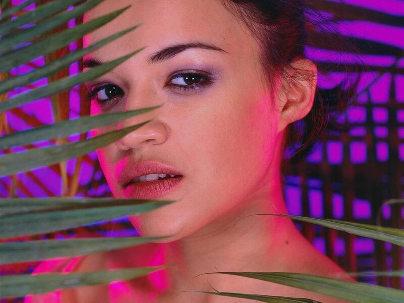 Woman with Palm Leaves — Purple