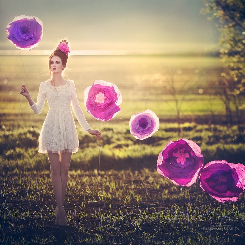 Woman with Paper Flowers — Purple