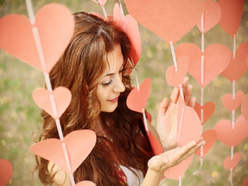 Woman with Paper Hearts — Pink