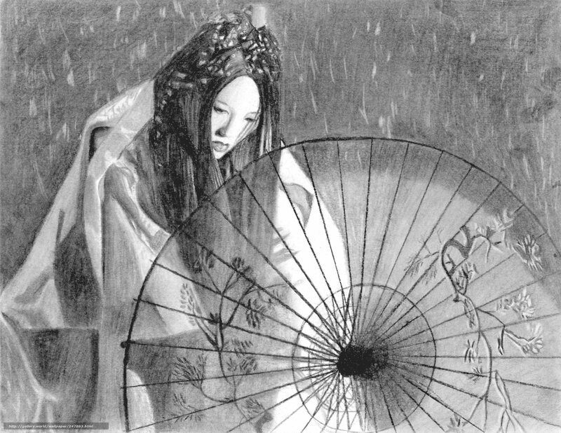 woman with paper umbrella in rain