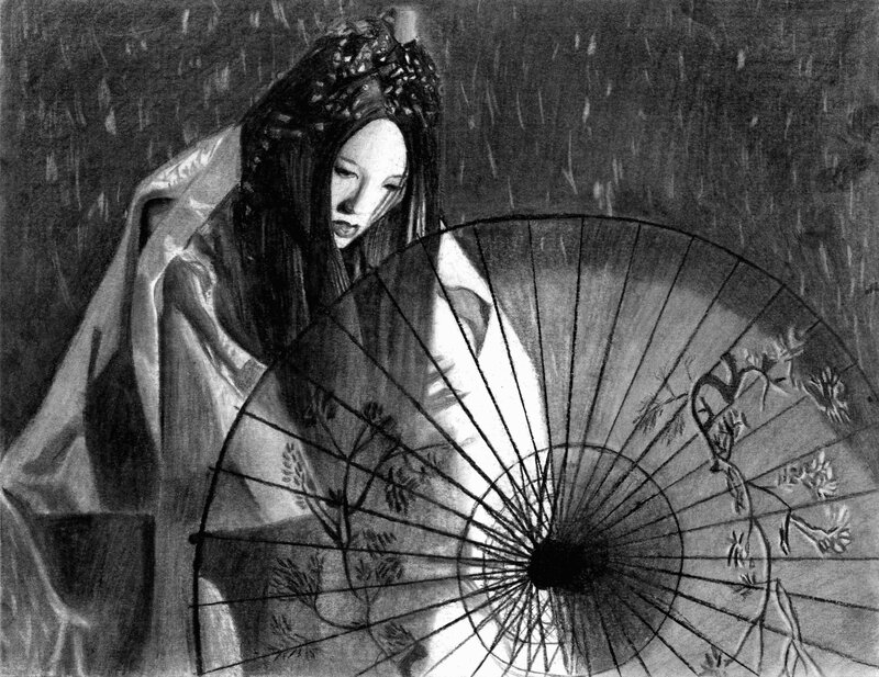 Woman with Paper Umbrella