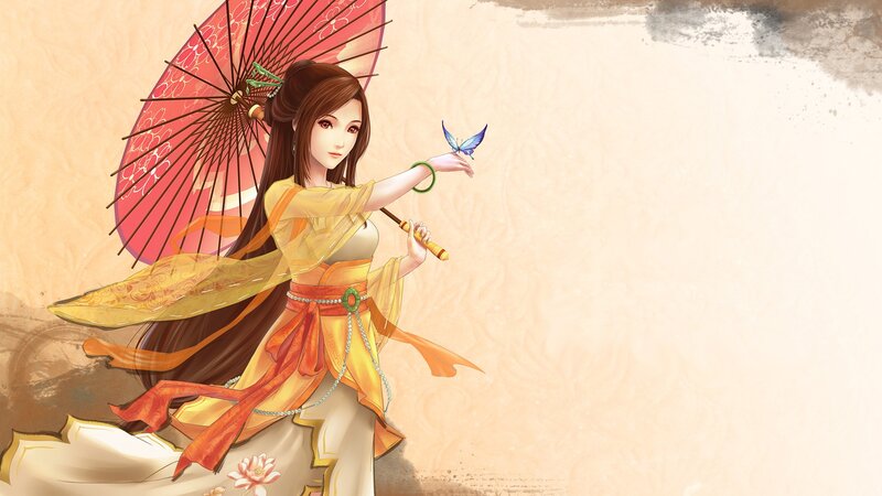 woman with parasol and butterfly