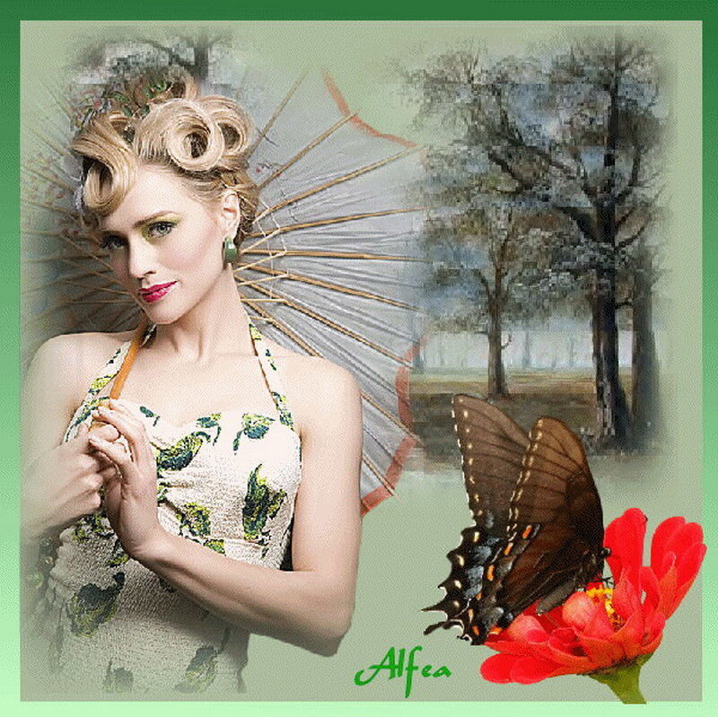 woman with parasol and butterfly